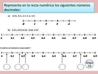 Representa en la recta numérica los siguientes números
decimales:
Grupo
15
 