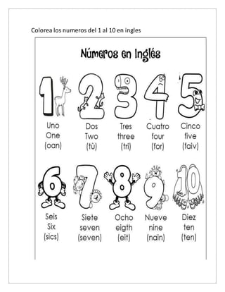 Colorea los numeros del 1 al 10 en ingles