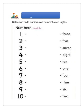 Relaciona cada numero con su nombre en inglés:
BCuento pedagógico