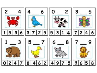 1 35 6
2 __ 4 4 __ 6
3 27 5
3 __ 5
5 __ 7 6 __ 8 7 __ 9
0 __ 2
1 __ 3
42 70 8 4 6 2 4 79 5 6 5 8
47 2 6
3
3 15 4