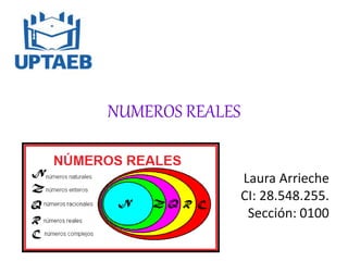 NUMEROS REALES
Laura Arrieche
CI: 28.548.255.
Sección: 0100
 