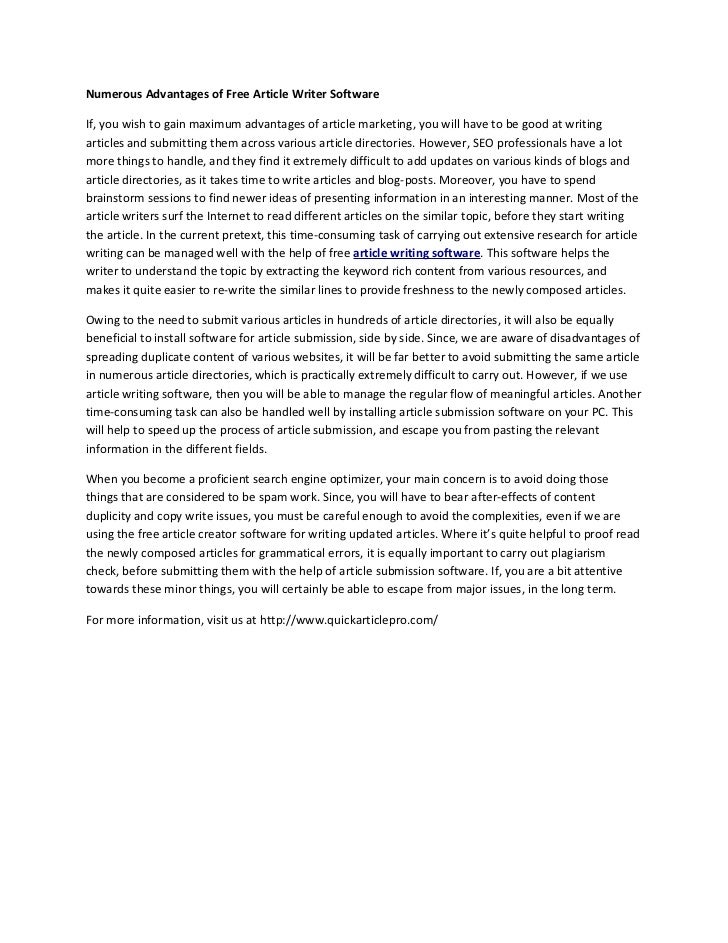 Numerous Advantages Of Free Article Writer Software