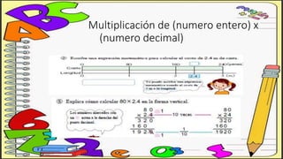 Multiplicación de (numero entero) x
(numero decimal)
 
