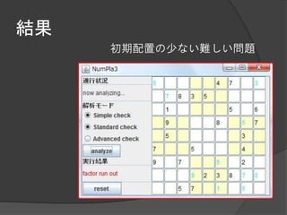 結果
     初期配置の少ない難しい問題
 