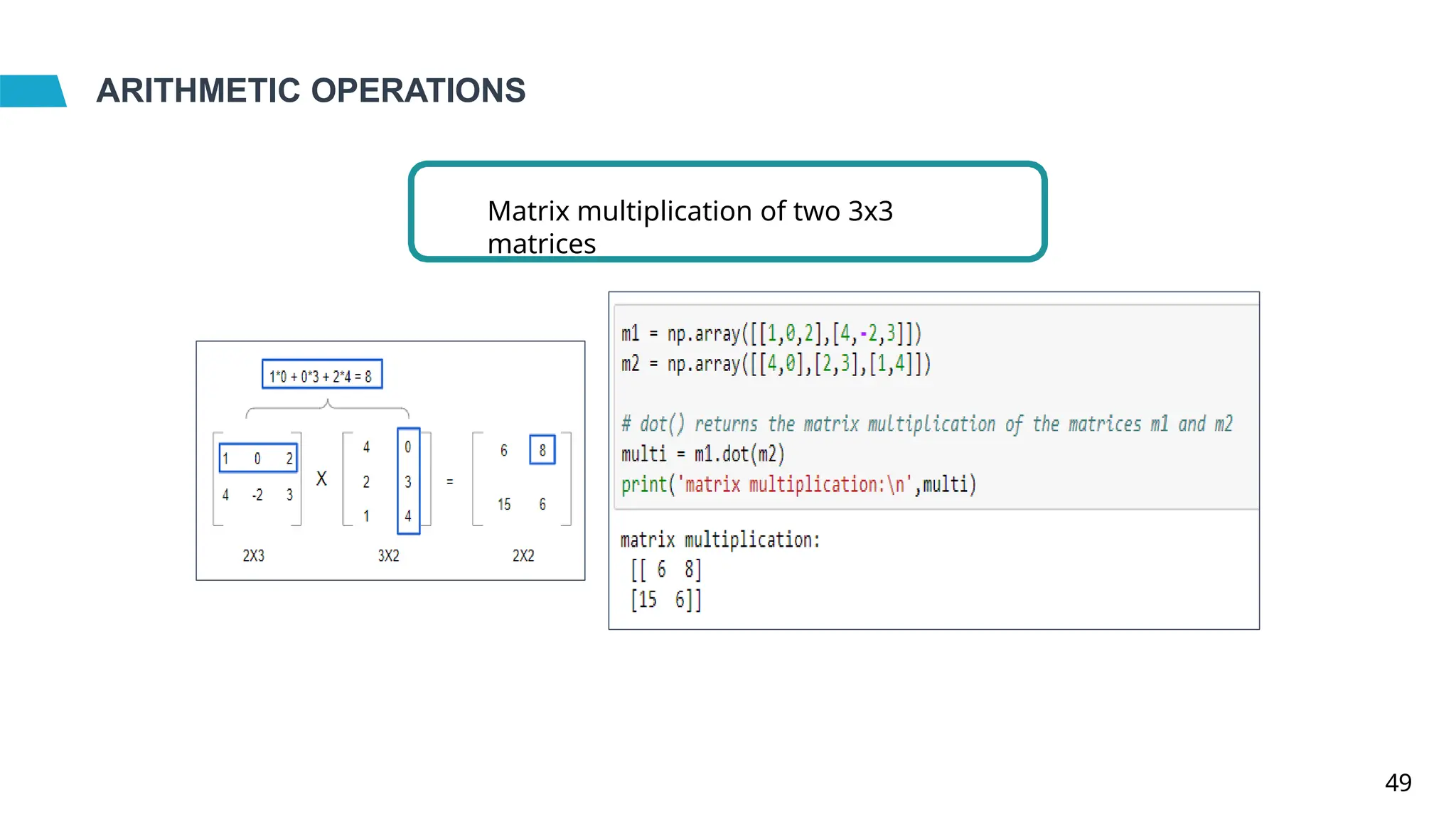 ARITHMETIC OPERATIONS
Matrix multiplication of two 3x3
matrices
49
 