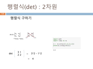 행렬 산술연산 예시
행렬에 대한 산술연식은 각 원소별로 +/-/* 처리
125
 