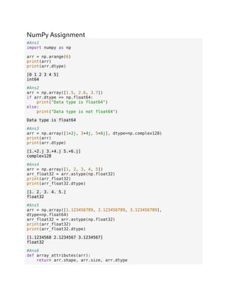 Complex128 Numpy questions with answers and practice | PDF