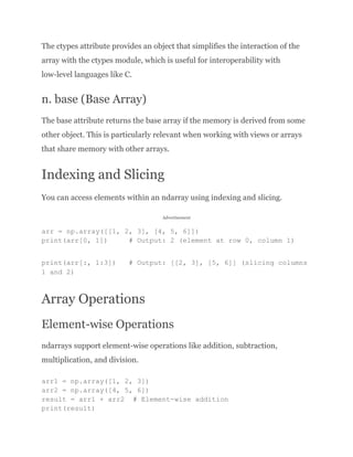 accessing array elements using indexing in numpy... Numpy ndarrays.pdf