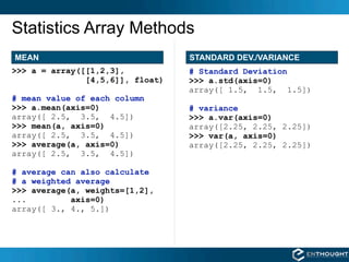 Standard Array Stats Per Class Numpy Talk at SIAM | KEY