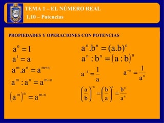TEMA 1 – EL NÚMERO REAL PROPIEDADES Y OPERACIONES CON POTENCIAS 1.10 – Potencias 