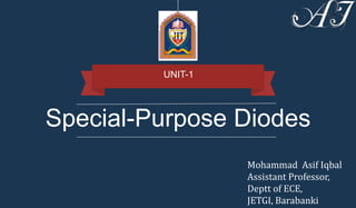 Special-Purpose Diodes
UNIT-1
Mohammad Asif Iqbal
Assistant Professor,
Deptt of ECE,
JETGI, Barabanki
 