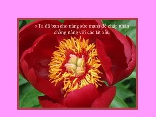 « Ta đã ban cho nàng sức mạnh để chấp nhận
         chồng nàng với các tật xấu
 