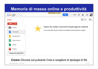 Memoria di massa online e produttività
31 / 65
Creare Cliccare sul pulsante Crea e scegliere la tipologia di file
Online Collaboration - Nino Lopez
 