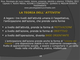 Riva, Psicologia dei nuovi media: Azione, presenza, identità e relazioni, Il Mulino, 2012
  Capitolo V. NUOVI MEDIA, AZION...