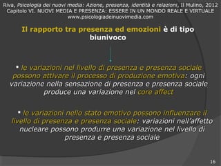 Riva, Psicologia dei nuovi media: Azione, presenza, identità e relazioni, Il Mulino, 2012
 Capitolo VI. NUOVI MEDIA E PRES...