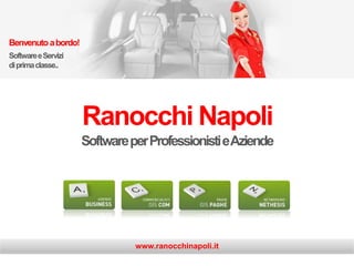 Ranocchi Napoli
SoftwareperProfessionistieAziende
Benvenutoabordo!
SoftwareeServizi
diprimaclasse..
www.ranocchinapoli.it
 