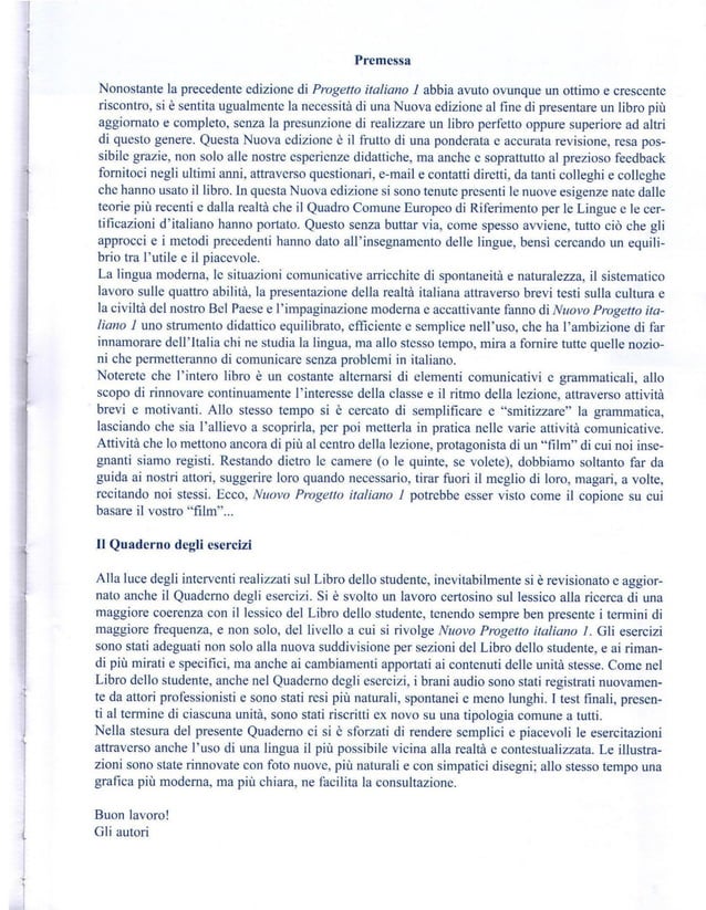 Quaderno degli esercizi - Nuovo progetto italiano 1 | PDF