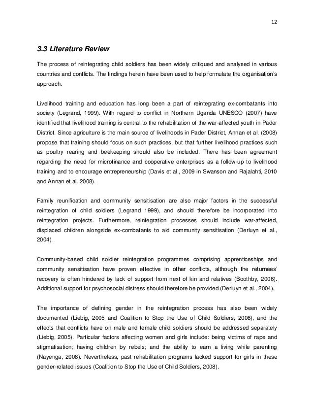 project management report rehabilitation of child soldiers soldier data sheet