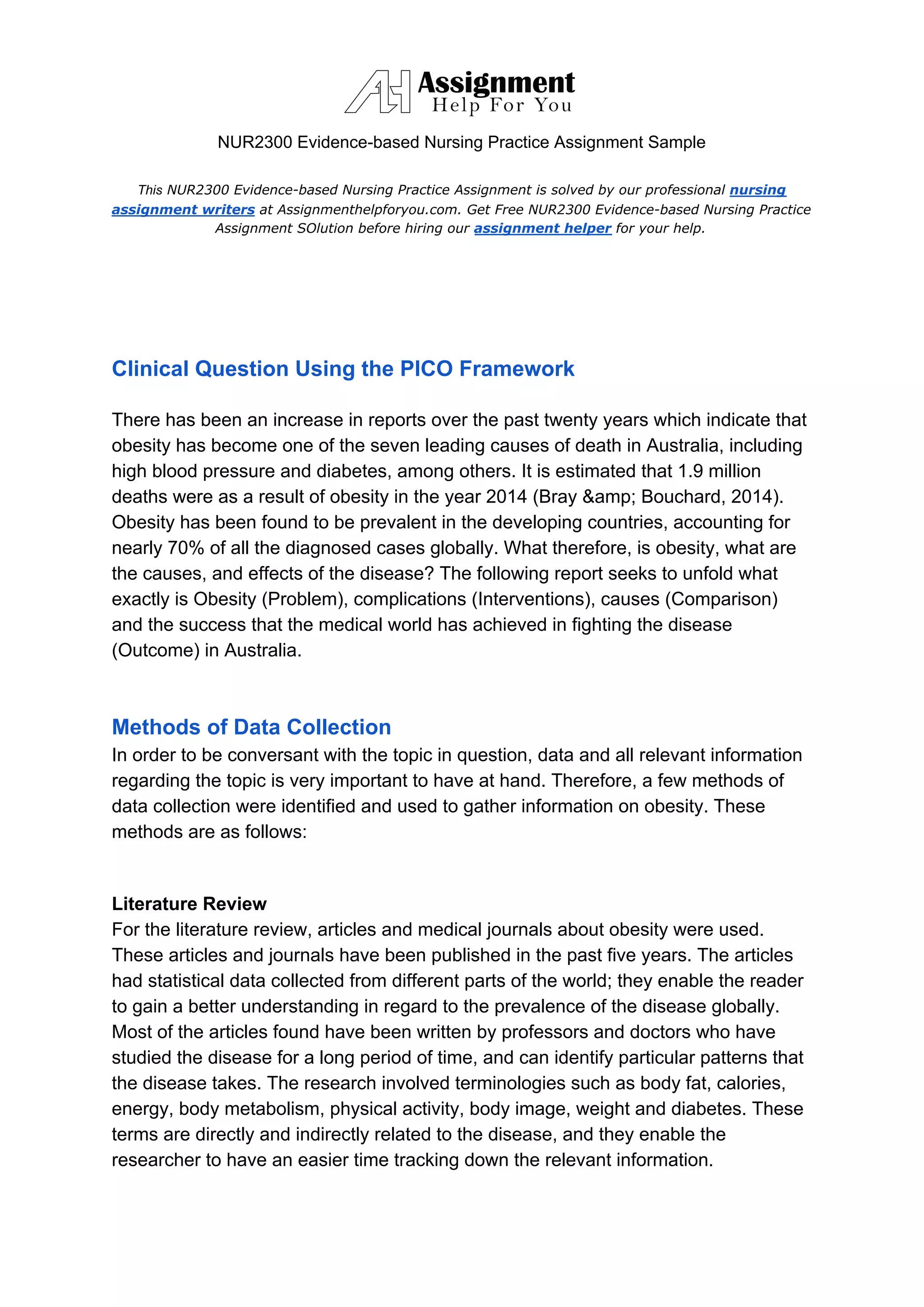 NUR2300 Evidence-based Nursing Practice Assignment Sample | PDF