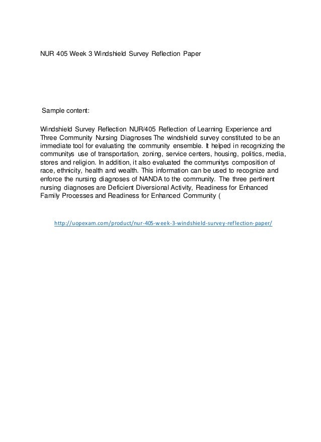 NUR 405 Week 3 Windshield Survey Reflection Paper 2015 version