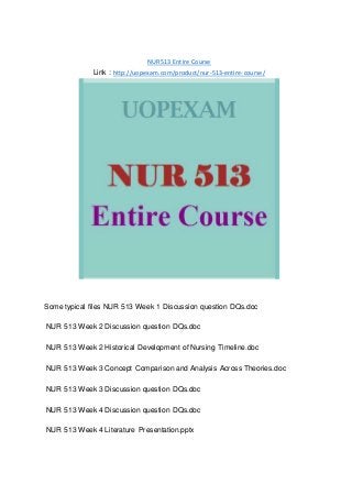 NUR 513 Entire Course
Link : http://uopexam.com/product/nur-513-entire-course/
Some typical files NUR 513 Week 1 Discussion question DQs.doc
NUR 513 Week 2 Discussion question DQs.doc
NUR 513 Week 2 Historical Development of Nursing Timeline.doc
NUR 513 Week 3 Concept Comparison and Analysis Across Theories.doc
NUR 513 Week 3 Discussion question DQs.doc
NUR 513 Week 4 Discussion question DQs.doc
NUR 513 Week 4 Literature Presentation.pptx
 