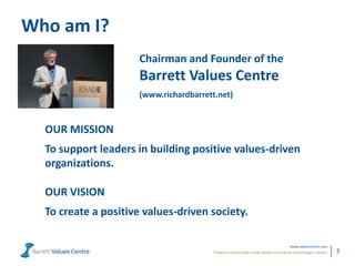 Powerful metrics that enable leaders to measure and manage cultures.
www.valuescentre.com
3
Who am I?
Chairman and Founder...