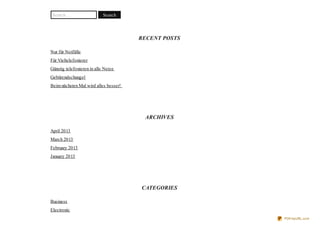 Search …                   Search




                                       RECENT POSTS

Nur für Notfälle
Für Vieltelefonierer
Günstig telefonieren in alle Netze
Gebürendschungel
Beim nächsten Mal wird alles besser!




                                        ARCHIVES

April 2013
March 2013
February 2013
January 2013




                                       CATEGORIES

Business
Electronic
                                                      PDFmyURL.com
 