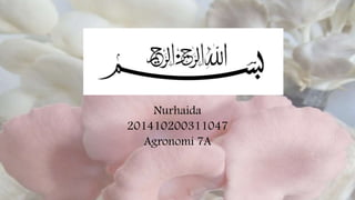 Nurhaida
201410200311047
Agronomi 7A
 