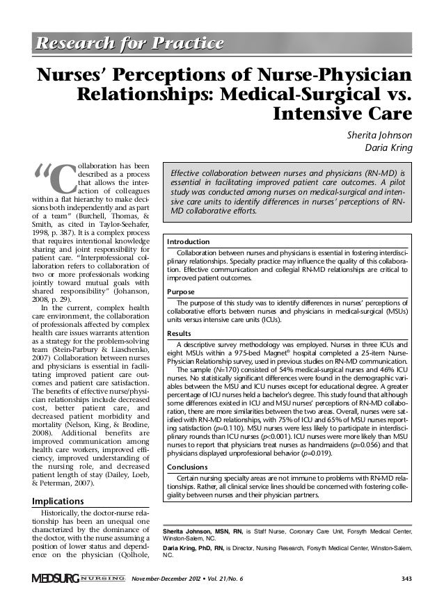 Nurse physician relationship articles