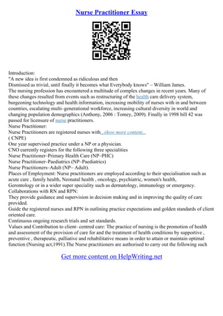 Nurse Practitioner Essay | PDF