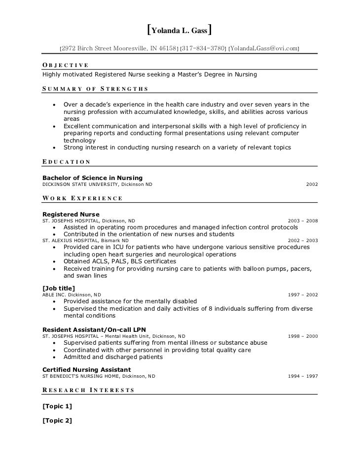 nurse resume masters degree template