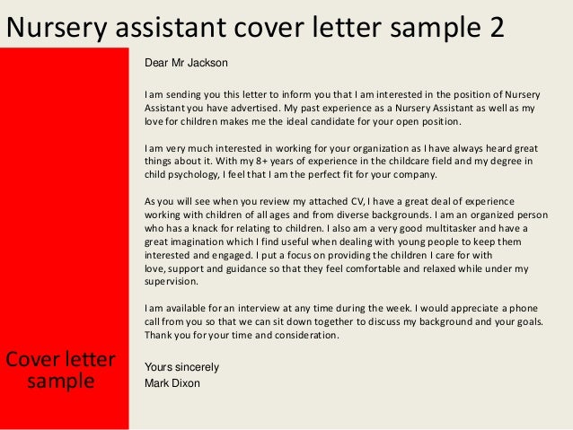 Nursery assistant cover letter sample