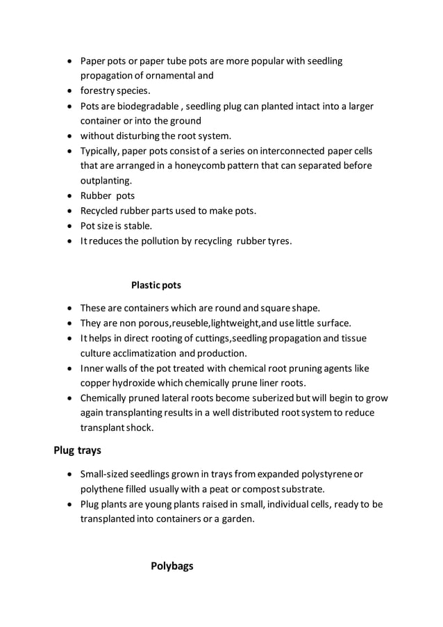 Nursery equipments and containers