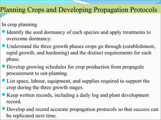 Benefits of creating a propagation protocol
Invaluable resource for
crop planning and
scheduling.
Beneficial for improvi...