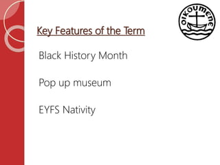 Key Features of the Term
Black History Month
Pop up museum
EYFS Nativity
 
