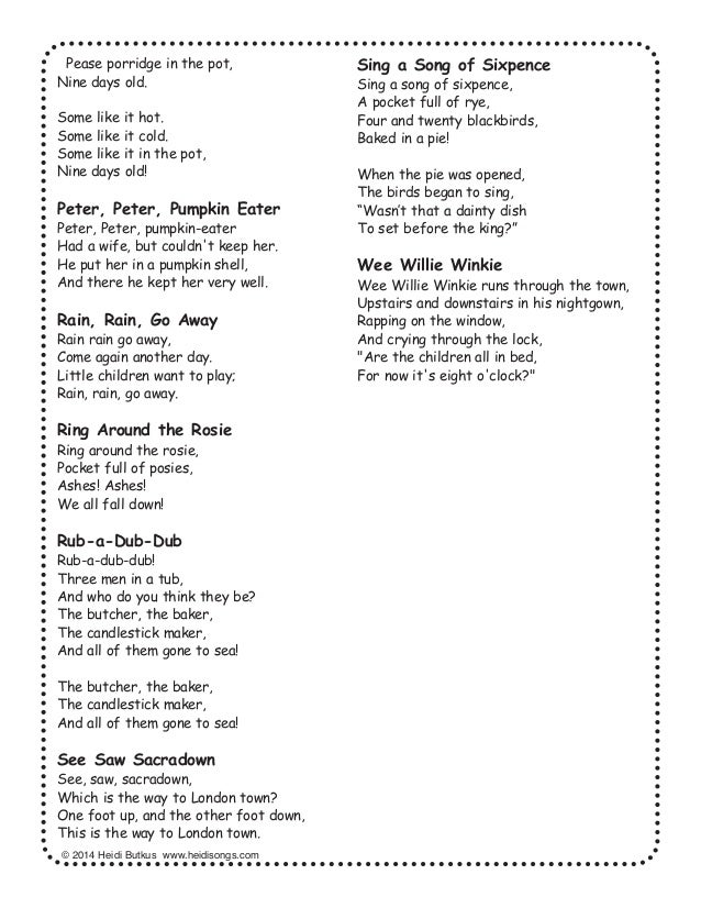 28 Nursery Rhymes With Words And Movements For Active Learning