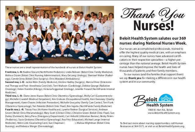 Beloit Health System Salutes Our 369 Nurses During National Nurses We 