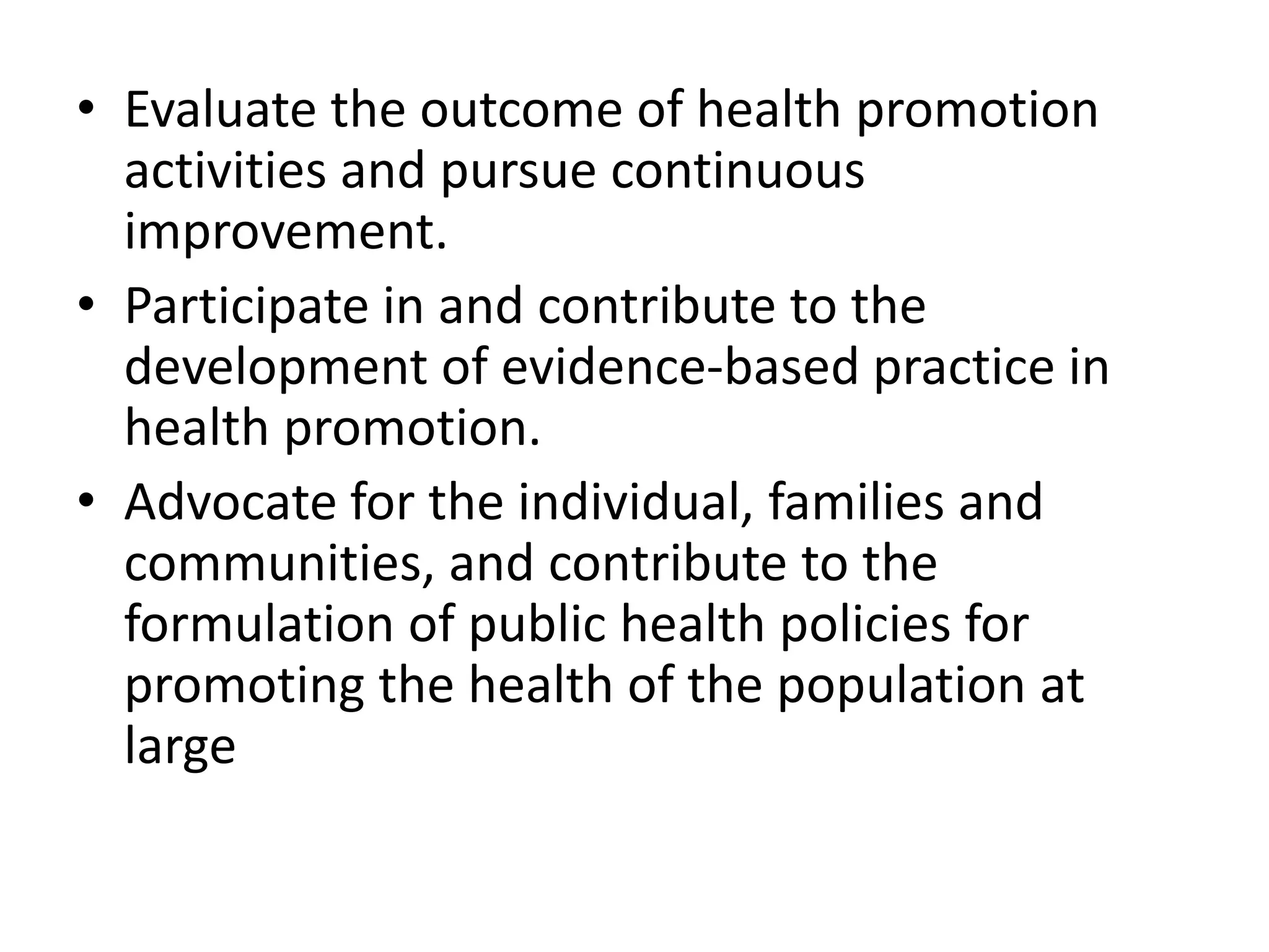 Nurses ‘ role in health promotion | PPTX
