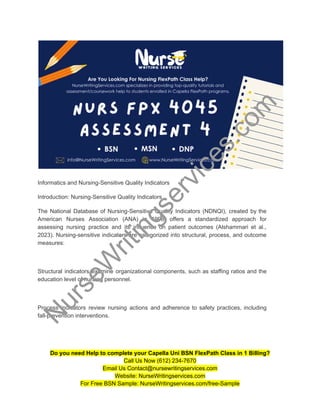 NURS FPX 4045 Assessment 4 Informatics and Nursing-Sensitive Quality ...