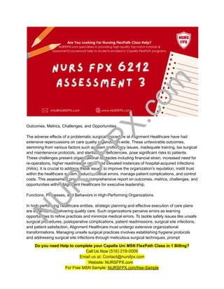 NURS FPX 6212 Assessment 3 Outcome Measures, Issues, and Opportunities ...