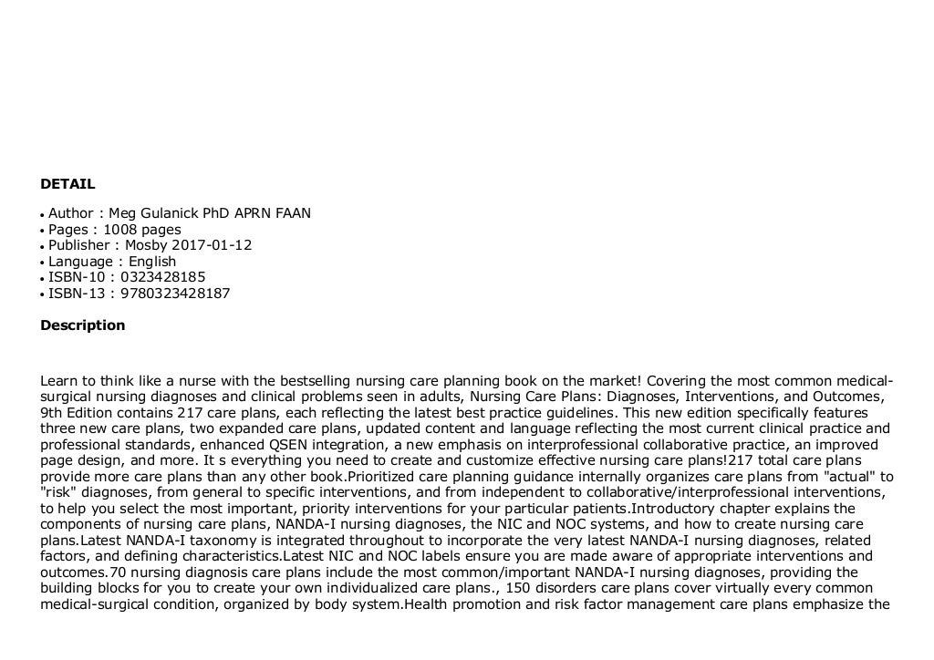 Nursing Care Plans Diagnoses, Interventions, and 9e