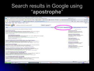 Search results in Google using “ apostrophe ” 