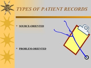 TYPES OF PATIENT RECORDS SOURCE-ORIENTED PROBLEM-ORIENTED 