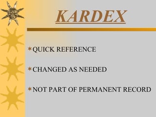 KARDEX QUICK REFERENCE CHANGED AS NEEDED NOT PART OF PERMANENT RECORD 