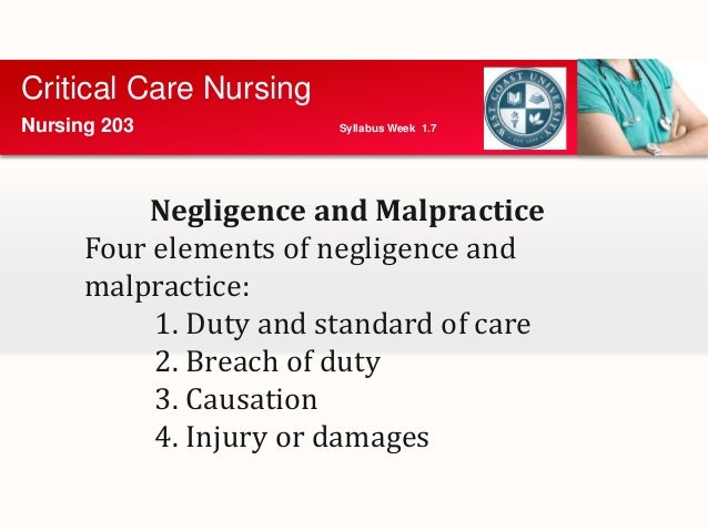 what are the 4 elements of negligence nursing