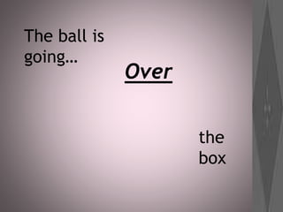 The ball is
going…
Over
the
box
 