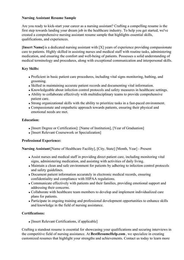 Nursing Assistant Resume Sample - Nursing Assistant Resume Sample Best Certified Nursing Assistant Resume Example LiveCareer 1 638 