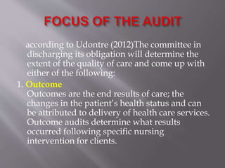 Nursing audit, a tool for providing quality care to patients | PPTX