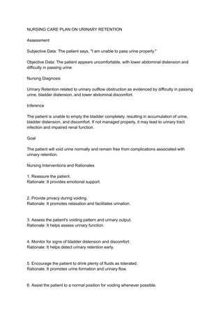 Nursing Care Plan on Urinary Retention | PDF