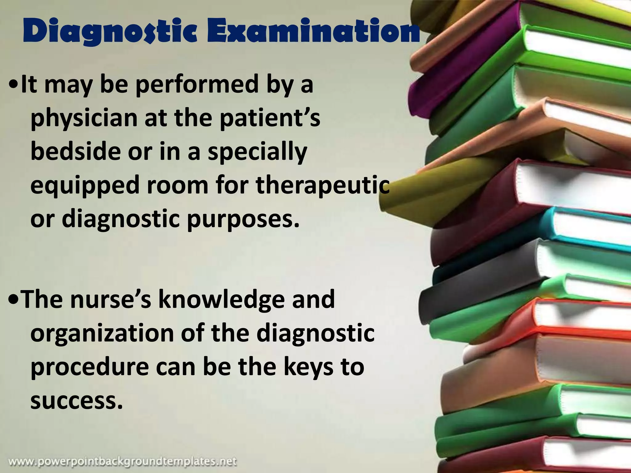 Nursing care to patients undergoing diagnostic procedures (blood ...